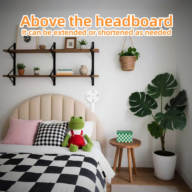 Electrical Wall Plug Rotates Electrical Outlet Extender Adjustable Length Power Outlets Extender Power Socket for NightStand