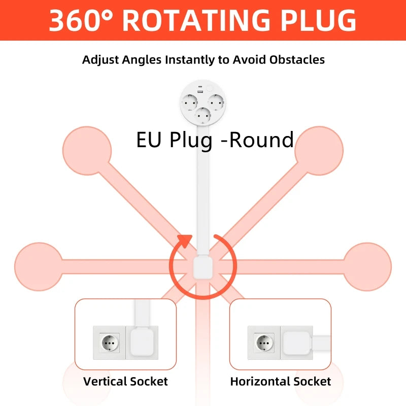 Electrical Wall Plug Rotates Electrical Outlet Extender Adjustable Length Power Outlets Extender Power Socket for NightStand