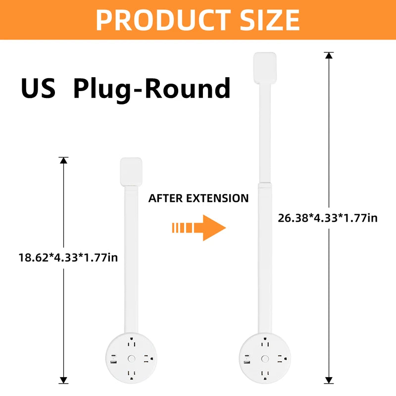 Electrical Wall Plug Rotates Electrical Outlet Extender Adjustable Length Power Outlets Extender Power Socket for NightStand