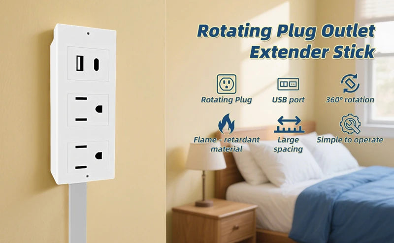 Electrical Wall Plug Rotates Electrical Outlet Extender Adjustable Length Power Outlets Extender Power Socket for NightStand