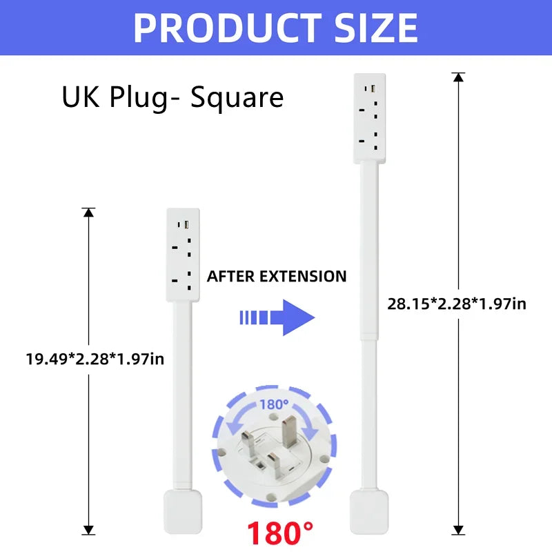 Electrical Wall Plug Rotates Electrical Outlet Extender Adjustable Length Power Outlets Extender Power Socket for NightStand