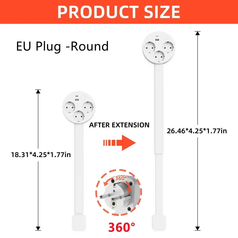 Electrical Wall Plug Rotates Electrical Outlet Extender Adjustable Length Power Outlets Extender Power Socket for NightStand