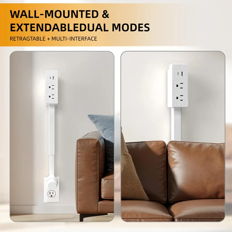 Electrical Wall Plug Rotates Electrical Outlet Extender Adjustable Length Power Outlets Extender Power Socket for NightStand