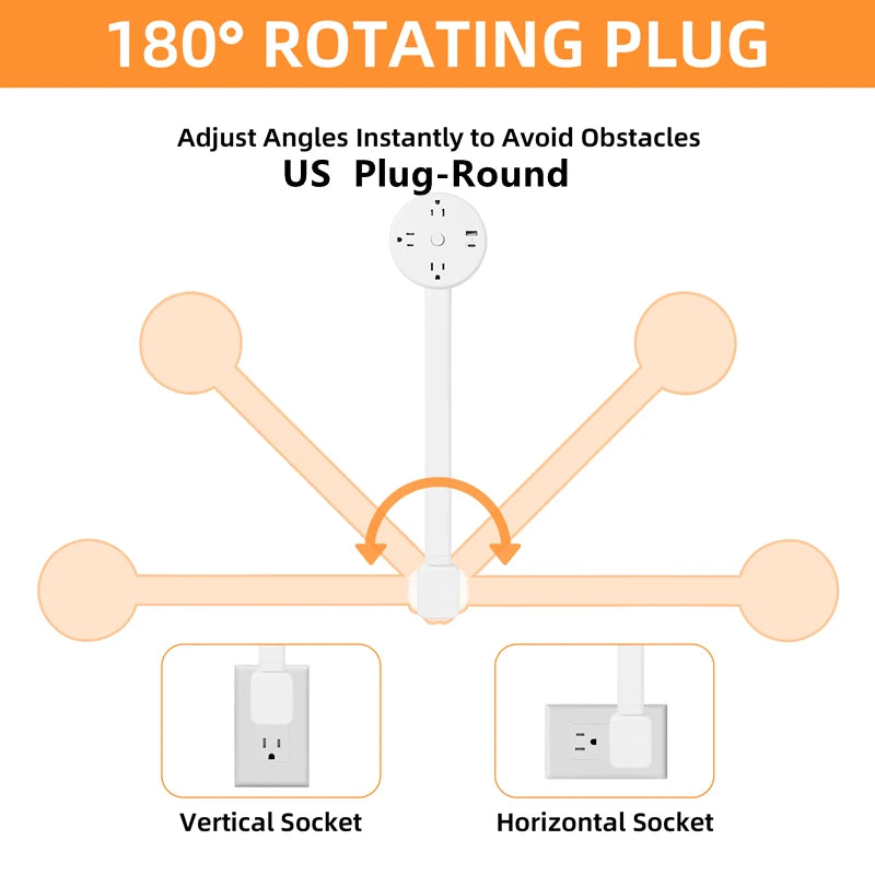 Electrical Wall Plug Rotates Electrical Outlet Extender Adjustable Length Power Outlets Extender Power Socket for NightStand