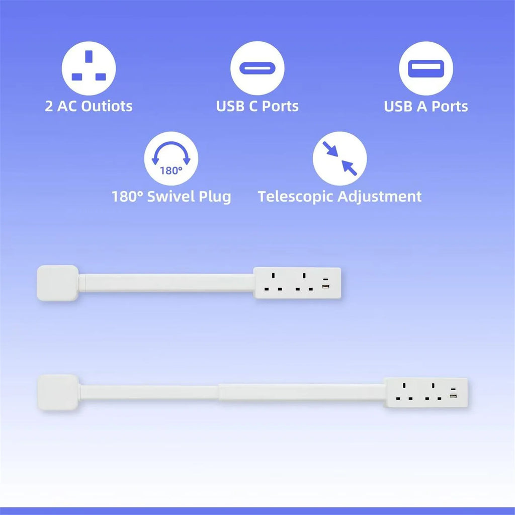 New Rotatable Electrical Wall Plug Extender with Adjustable Length Multi-Outlet Power Socket Adapter Space-Saving