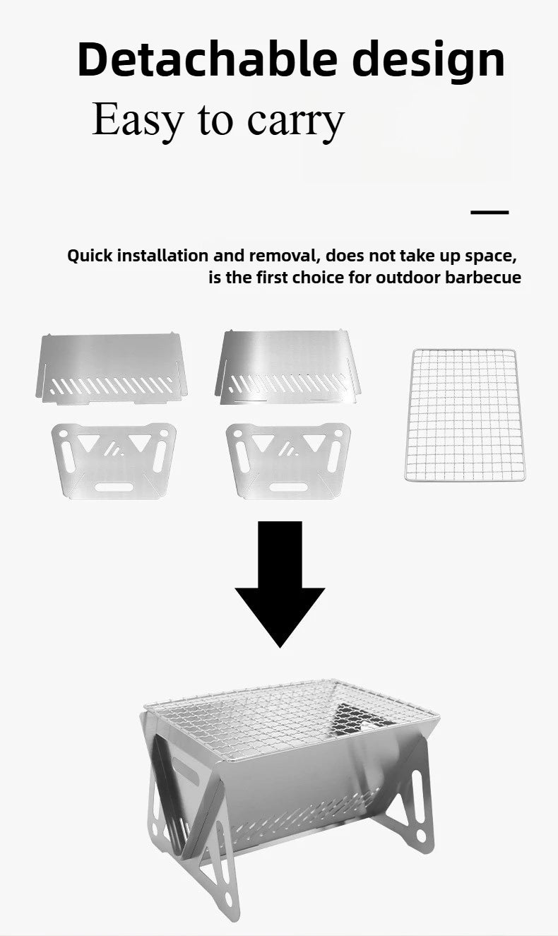 Portable Charcoal BBQ Grill Foldable Compact Outdoor Cooking Grill for Camping, Picnics, Backyard - Small & Durable