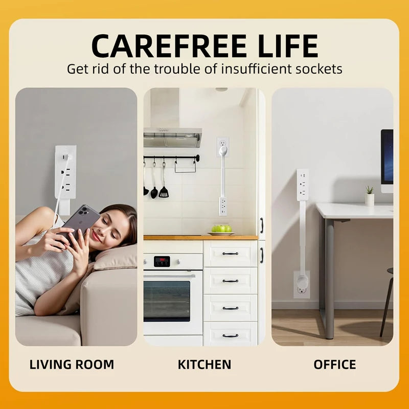 Electrical Wall Plug Rotates Electrical Outlet Extender Adjustable Length Power Outlets Extender Power Socket for NightStand