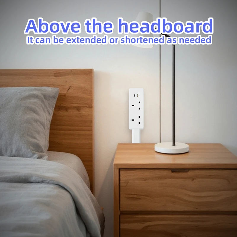Electrical Wall Plug Rotates Electrical Outlet Extender Adjustable Length Power Outlets Extender Power Socket for NightStand