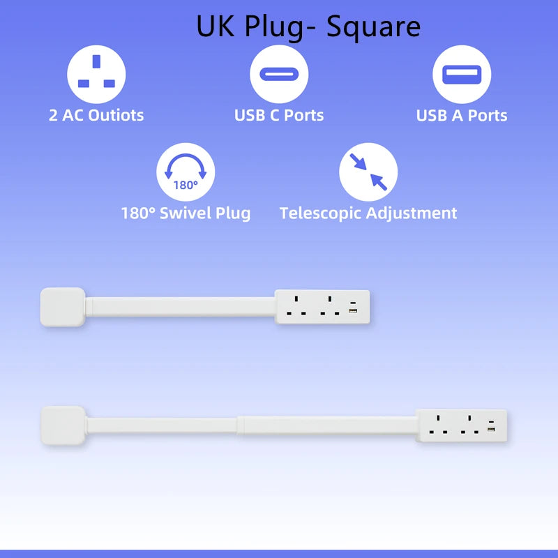 Electrical Wall Plug Rotates Electrical Outlet Extender Adjustable Length Power Outlets Extender Power Socket for NightStand