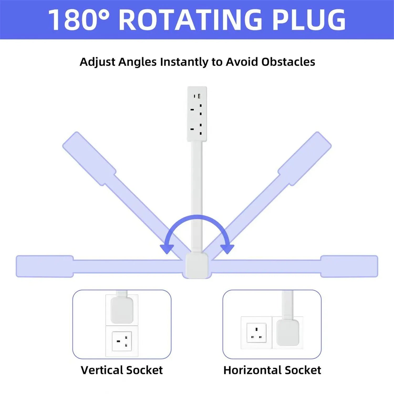 New Rotatable Electrical Wall Plug Extender with Adjustable Length Multi-Outlet Power Socket Adapter Space-Saving
