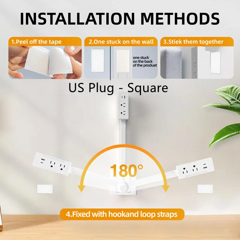 Electrical Wall Plug Rotates Electrical Outlet Extender Adjustable Length Power Outlets Extender Power Socket for NightStand