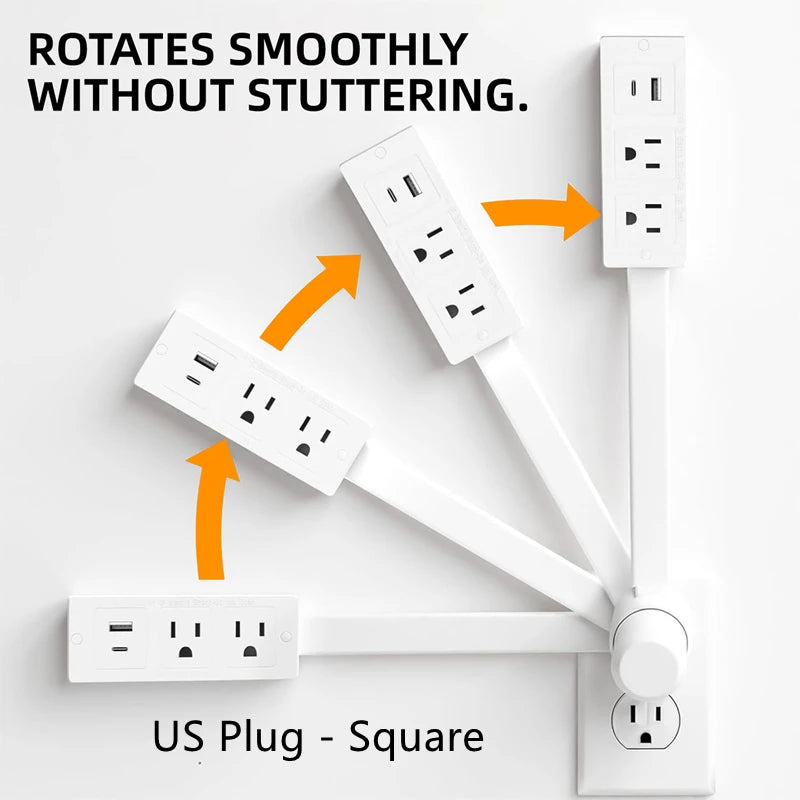 Electrical Wall Plug Rotates Electrical Outlet Extender Adjustable Length Power Outlets Extender Power Socket for NightStand