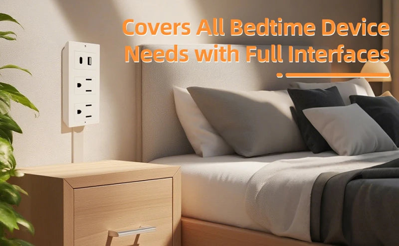 Electrical Wall Plug Rotates Electrical Outlet Extender Adjustable Length Power Outlets Extender Power Socket for NightStand