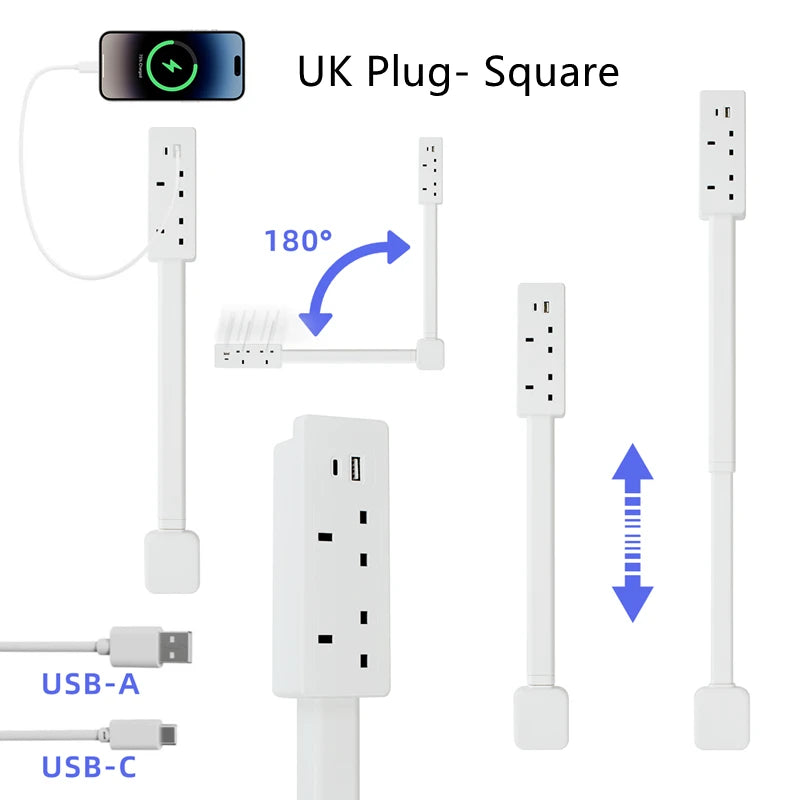 Electrical Wall Plug Rotates Electrical Outlet Extender Adjustable Length Power Outlets Extender Power Socket for NightStand