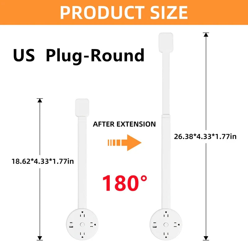 Electrical Wall Plug Rotates Electrical Outlet Extender Adjustable Length Power Outlets Extender Power Socket for NightStand