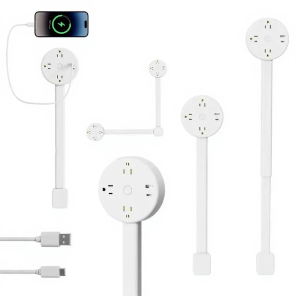 New Rotatable Electrical Wall Plug Extender with Adjustable Length Multi-Outlet Power Socket Adapter Space-Saving