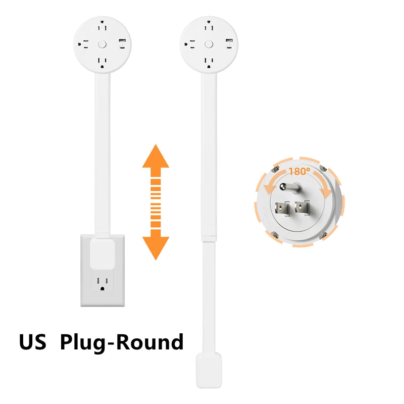 Electrical Wall Plug Rotates Electrical Outlet Extender Adjustable Length Power Outlets Extender Power Socket for NightStand