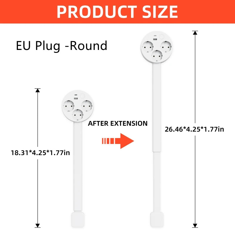 Electrical Wall Plug Rotates Electrical Outlet Extender Adjustable Length Power Outlets Extender Power Socket for NightStand