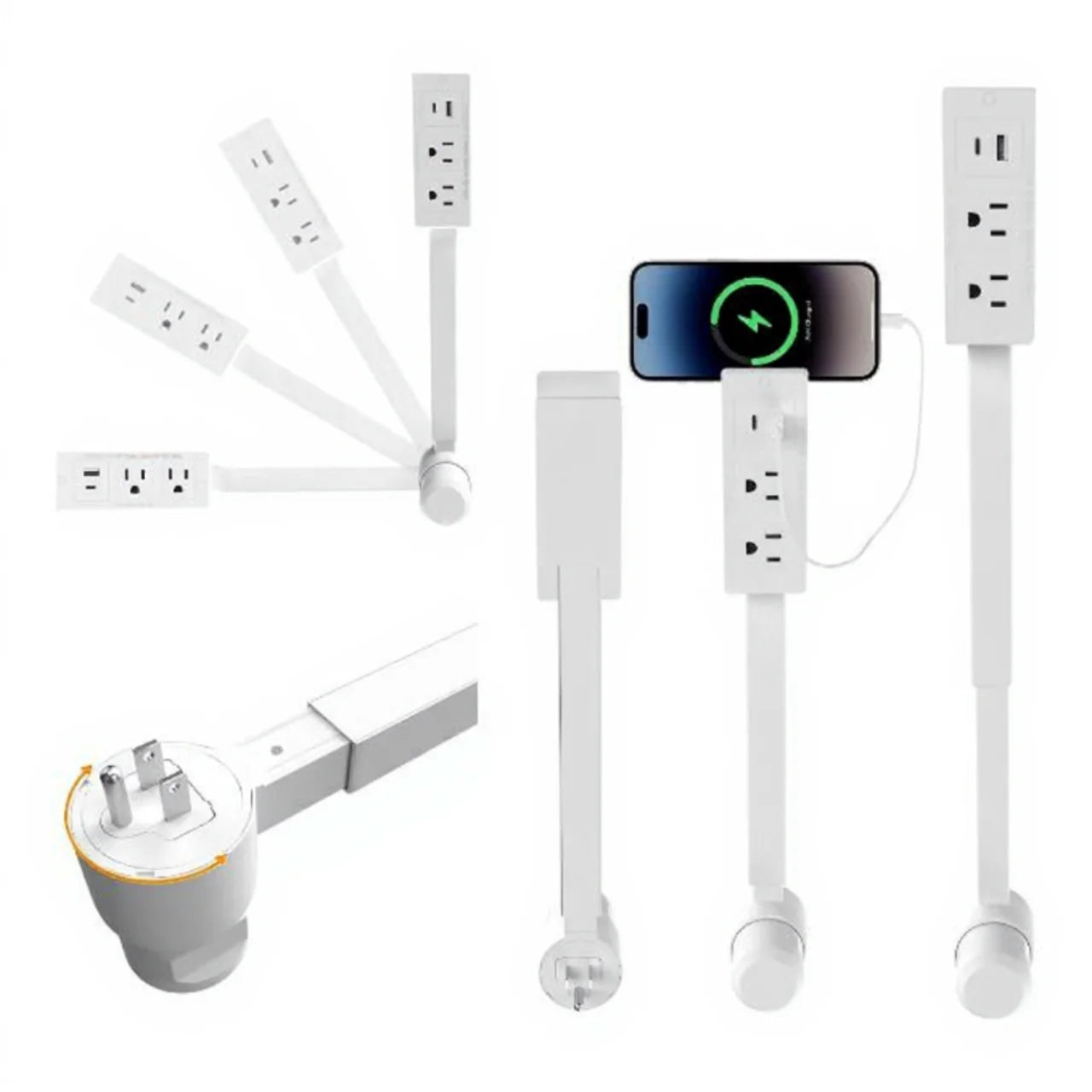 New Rotatable Electrical Wall Plug Extender with Adjustable Length Multi-Outlet Power Socket Adapter Space-Saving