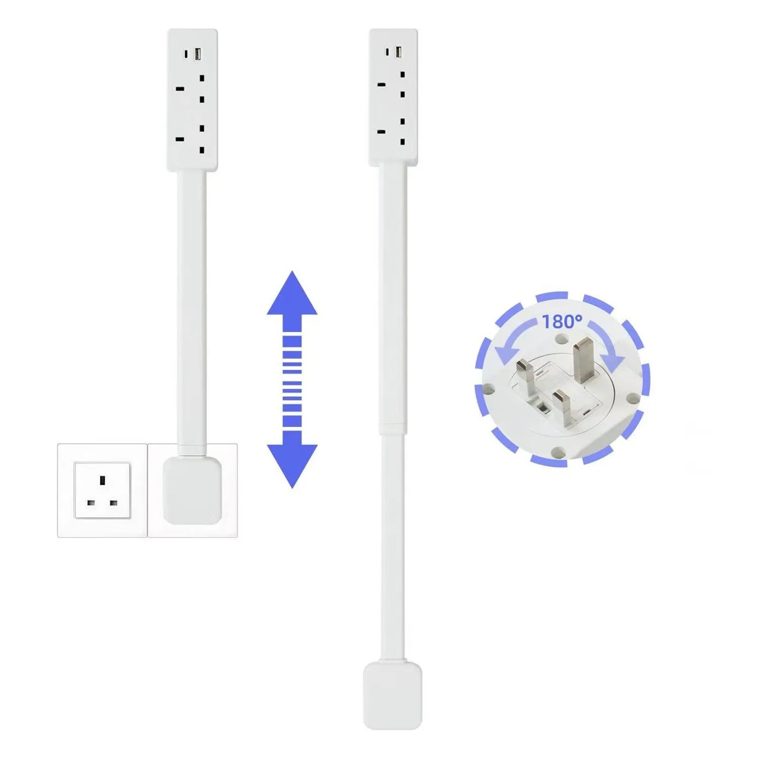 New Rotatable Electrical Wall Plug Extender with Adjustable Length Multi-Outlet Power Socket Adapter Space-Saving