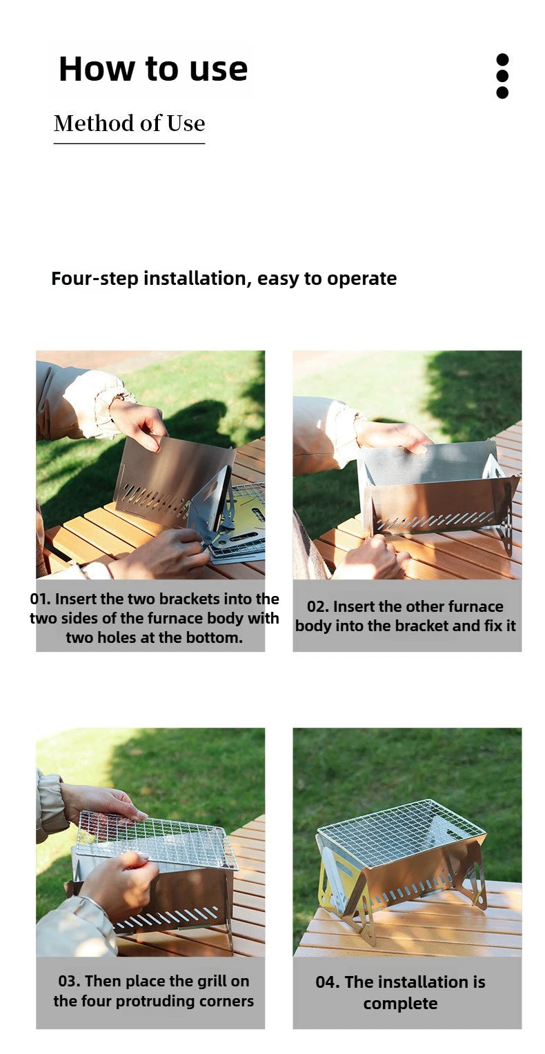 Portable Charcoal BBQ Grill Foldable Compact Outdoor Cooking Grill for Camping, Picnics, Backyard - Small & Durable