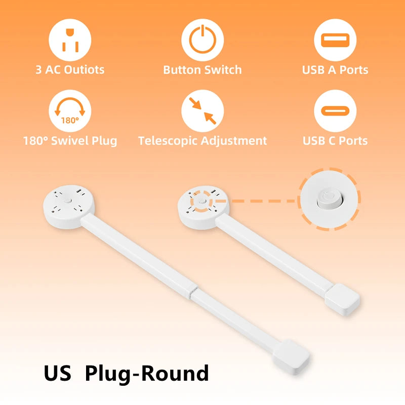Electrical Wall Plug Rotates Electrical Outlet Extender Adjustable Length Power Outlets Extender Power Socket for NightStand