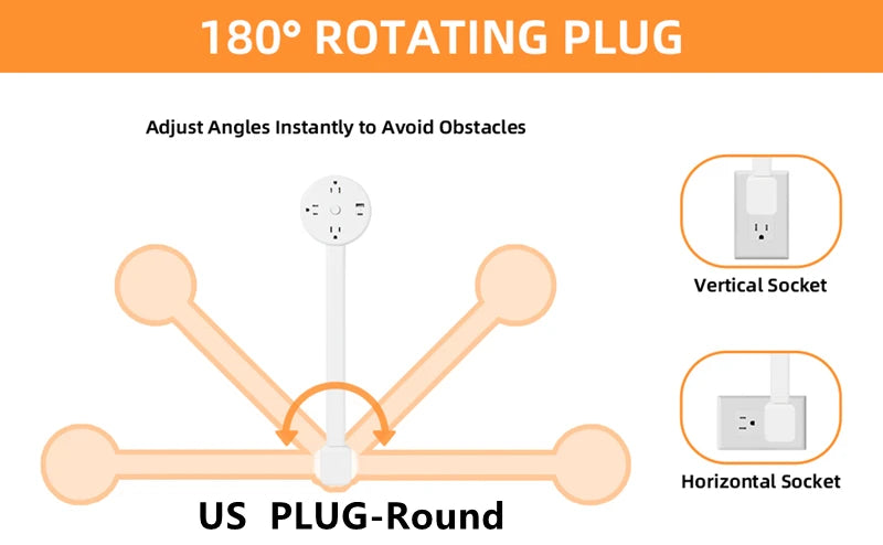 Electrical Wall Plug Rotates Electrical Outlet Extender Adjustable Length Power Outlets Extender Power Socket for NightStand
